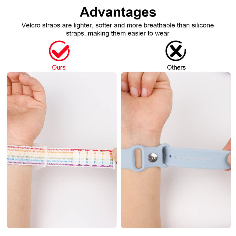 Kids Wristband Compatible with Apple AirTag, Protective Case for Air Tag GPS Tracker Holder with Nylon Bracelet, Adjustable Anti Lost Watch Band for Toddler Child Elder (Rainbow A) Rainbow A