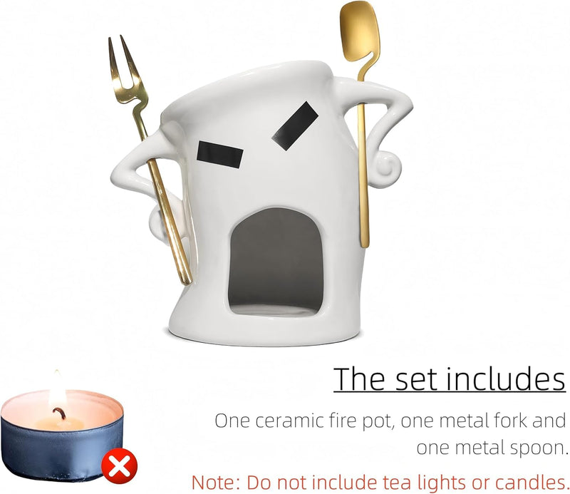 Mini Ceramic Fondue Set: Chocolate Fondue Melting Cup, Cheese Fondue Pot, Candy Mini Fondue Cups with 1 Fork & 1 Scoop - Food-Safe Gift for Parties, Gifts, Cozy Nights (Gold, 5.5 inches) Gold