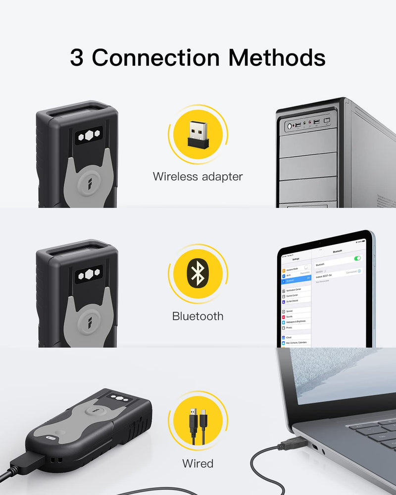 Inateck Bluetooth Scanner 1D Barcode Scanner 2.4Ghz USB Adapter, Screen Scanning, Exclusive Shortcuts, BCST-43