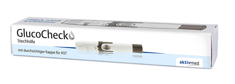GlucoCheck Lancing Aid and 100 Universal Lancets by Gluco Check (Value Set) For obtaining a drop of blood for measuring blood glucose in diabetes.