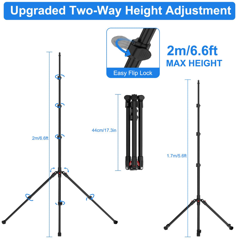 Anautin Extendable Light Stand Photography, 6.6ft/2m Light Tripod Stand for Travel, 13lb/6kg Heavy Duty Studio Lighting Stand for Continue Output Lighting, Flash, Strobe, Webcams, Camera, Softbox