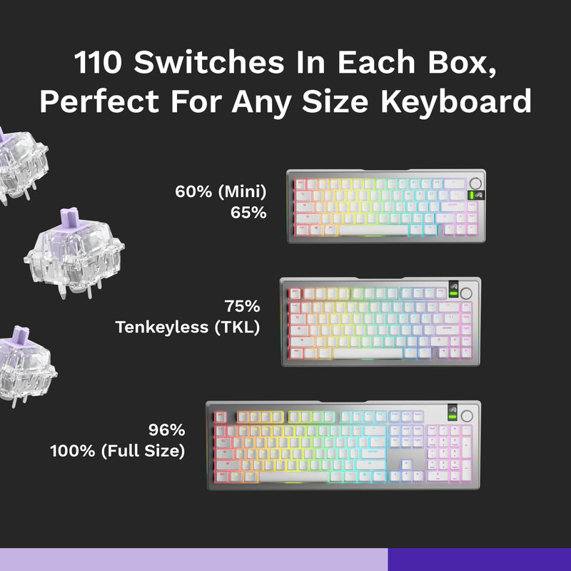 Glorious Gaming - Mako Ultralight Switches (110 PCS) Tactile Switches for Gaming and Typing, Clear Design for Max RGB, Pre Lubed, for Hotswappable Mechanical Keyboards with 5-pin sockets
