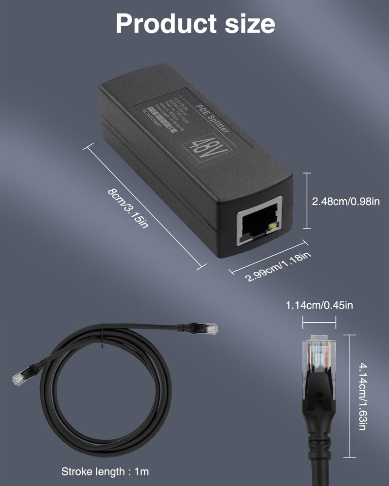 PoE Splitter 48V to 12V Ethernet Powerline Adapter,Power Over Ethernet Adapter,IEEE 802.3af/at Standard Compliant for IP Phone/WiFi/Security Cameras/POE Switches with 3FT Cat 6 Cable