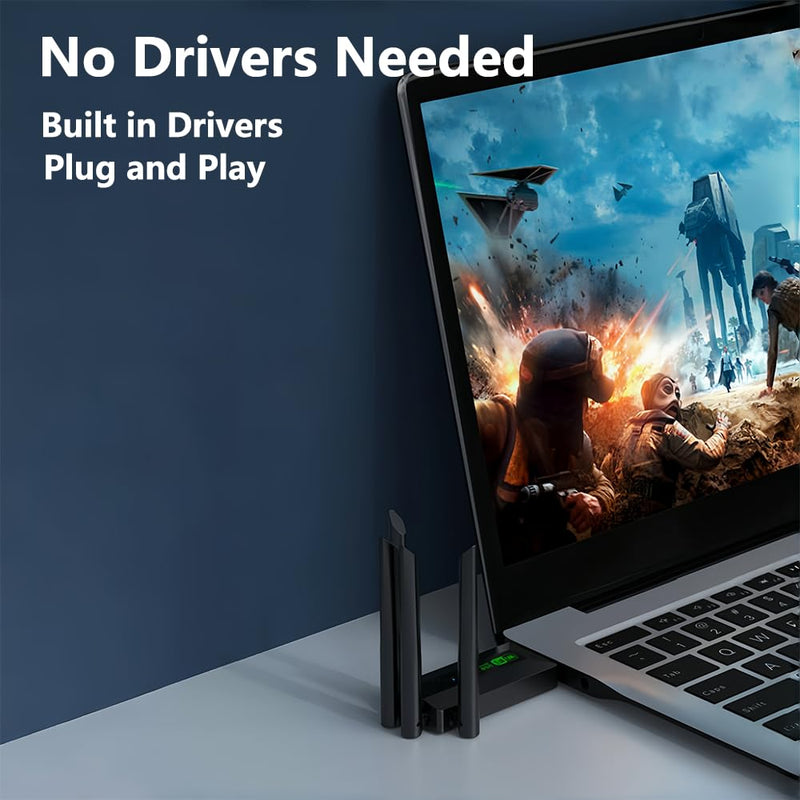USB Adapter, 1200Mbps Dongle USB 3.0 Dual Band 5G 2.4G, Network Adapter for Desktop Laptop PC, Dual 5dBi Antennas, Supports