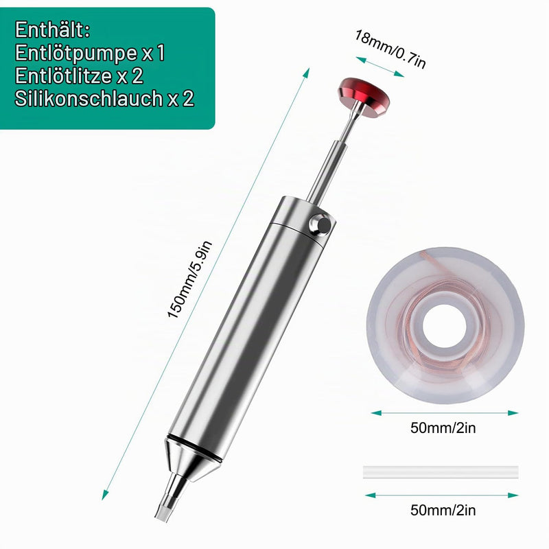 All-Metal Vacuum Soldering Extraction Desoldering Pump, with 2 Silicone Nozzles and 2 Soldering Wires, High Suction Power, High Temperature Resistant, Perfect Desoldering Tool for Soldering Removal 1