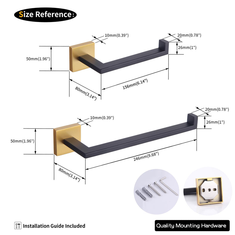 GERZWY Bathroom 2-Piece Hardware Accessories Toilet Paper Holder and Towel Ring Wall Mounted (Black & Gold) IG1856-2BD Black & Gold