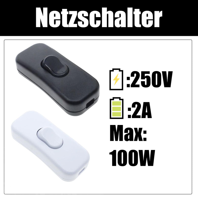 Powice Intermediate Switch, Cord Switch, 230 V, Cable Switch, Suitable for 2 and 3-Core Power Cords and Small Appliances or Lights Toggle Switch, Black 1 pc.