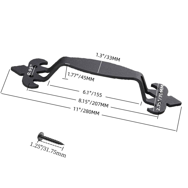 2-Pack 11 Inch Fleur Barn Door Handle - Black Cast Iron Pull for Sliding Doors, Gates, Sheds, Fences, Closets - Indoor Outdoor Farmhouse Hardware 11" - 2 Pack