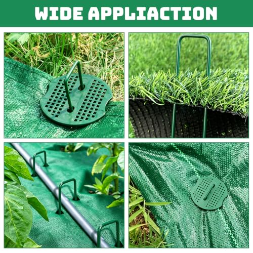 6 Inch Landscape Staples Set, 100Pcs U-Shaped Landscape Staples and 100Pcs Fixing Gasket with 1 Pcs Pick Hook for Weed Fabric & Landscaping, Green
