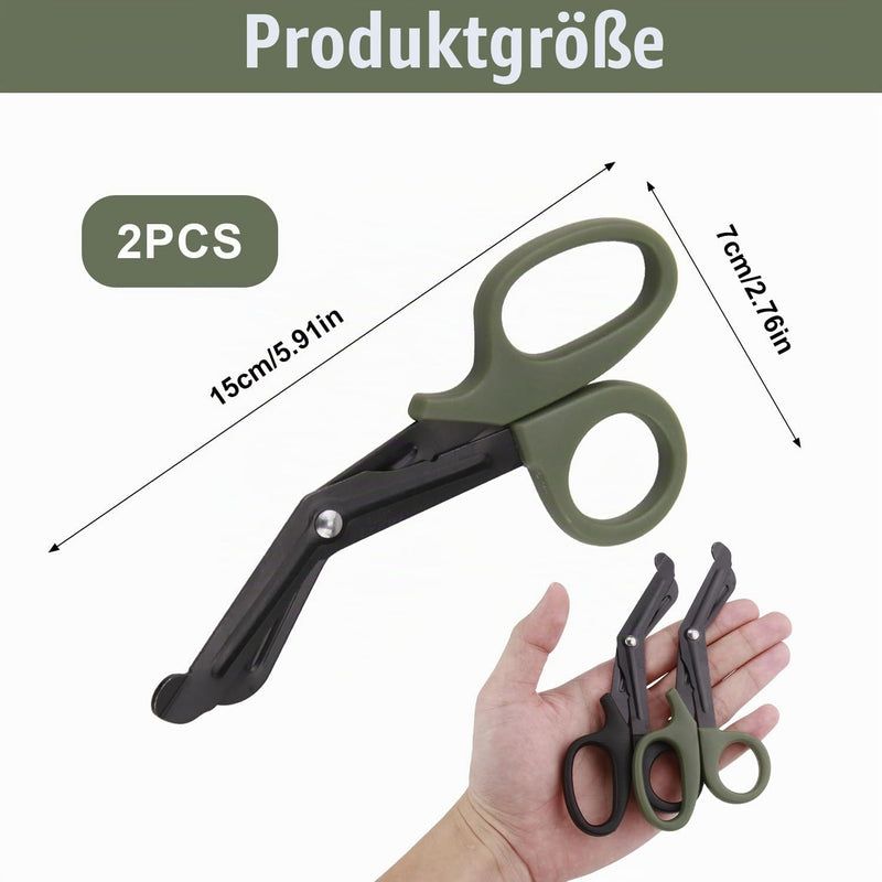 Pack of 2 Medical Bandage Scissors, Rescue Scissors, Bandage Scissors, Nurse, Surgical Scissors, Black + Green, 15 cm