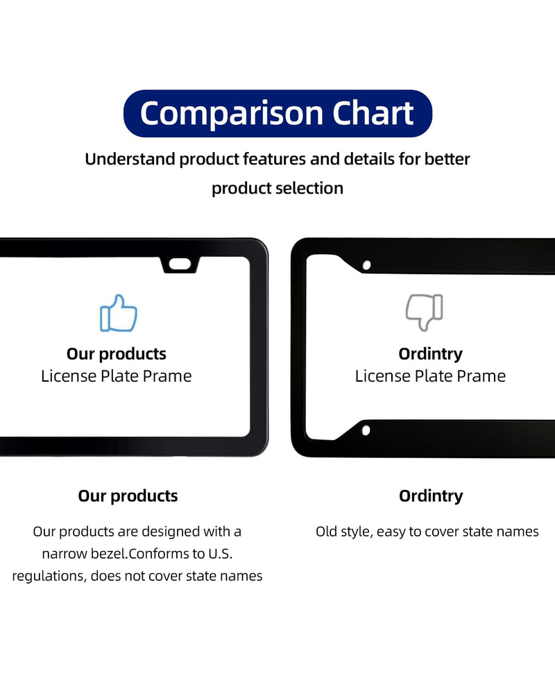 2 Pack Black License Plate Frame, Black Aluminum License Plate Cover, Matte License Plate Front and Rear 2 Packs. (2 Holes), Come with Screw Cap, Screw,Washer