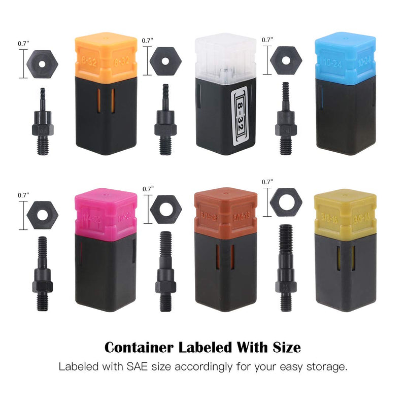 Hilitchi Assorted 6PCS SAE Rivet Nut Gun Mandrel and Nose Piece Riveter Tip Spare Part 6-32 8-32 10-24 1/4-20 5/16-18 3/8-16