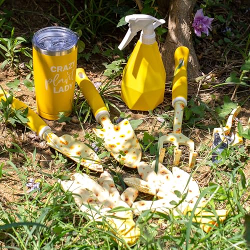 Sunflower Gardening Gifts for Women, Garden Tool Set, Heavy Duty Gardening Hand Tools with Garden Tool Bag,Yellow Crazy Plant Lady