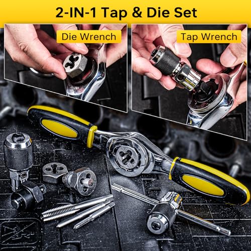 YIYEIE Ratcheting Tap and Die Handle, 5PC Tap Handle Tool with Ratchet Tap Socket, Extendable T-Handle Tap Wrenches Set