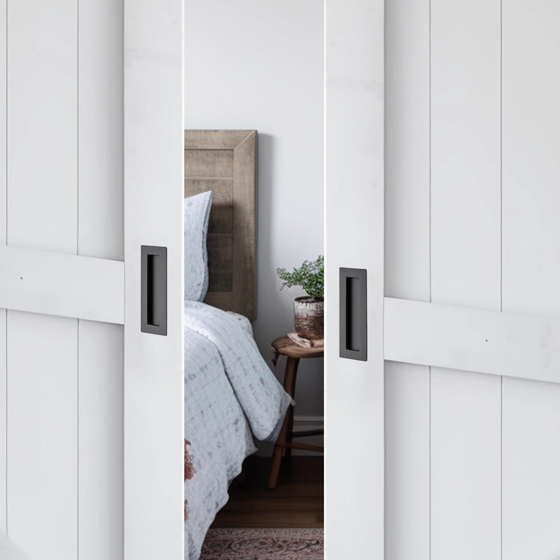JOY DECOR 8 Pack Pocket Door Handles, 5.9" Rectangular Recessed Pulls for Sliding Closet and Barn Doors, Black Flush Finger Pulls 5.9 inches Black Rectangular