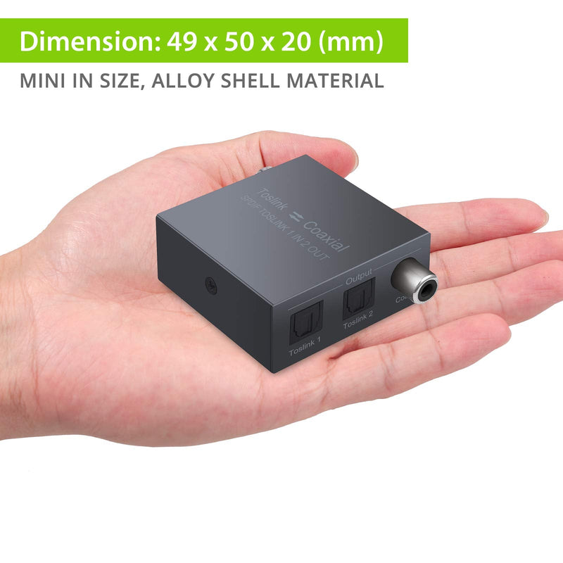 LiNKFOR Bi-Directional Toslink to Coaxial Converter 192 kHz Metal 1X2 Optical Toslink SPDIF Splitter Coaxial to Optical SPDIF Toslink Converter with Optical Coaxial Cables for HDTV PS4 SoundBar Etc