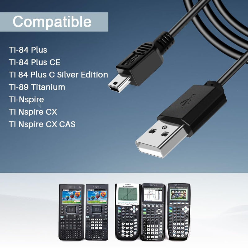 FOUCECLAUS USB Power and Data Cable for Texas Instruments Calculators, 5Ft Charger Cord Compatible with TI-84 Plus CE, Plus C Silver Edition, Nspire CX/TI CX CAS Graphing Calculators (Charger Cable) Charger Cable