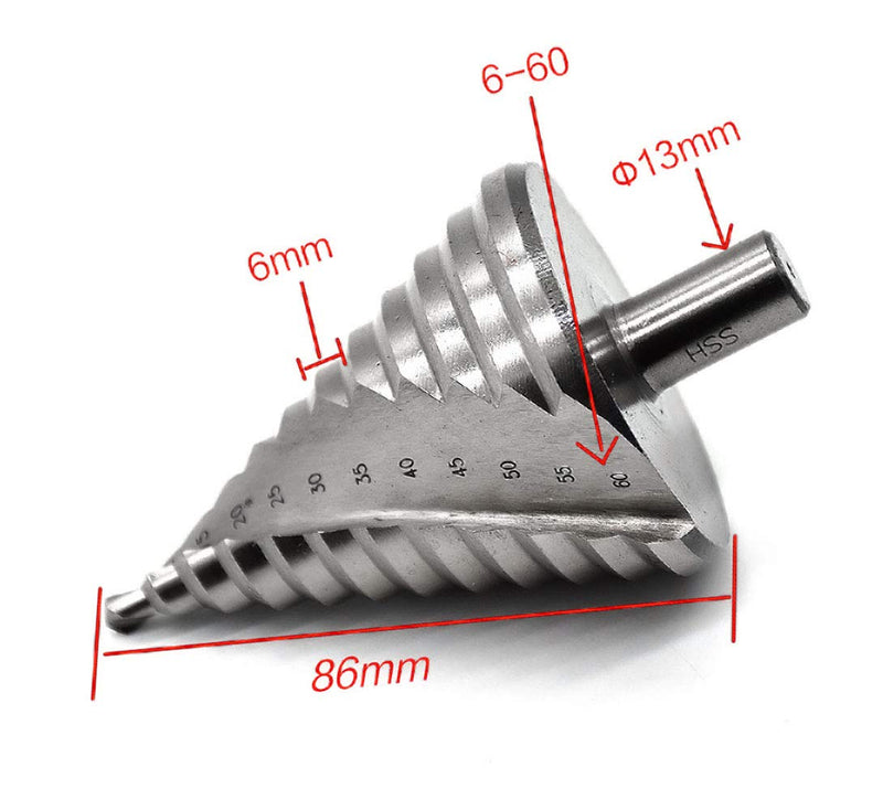 Step Drill Bit Set Large HSS Spiral Groove 6-60mm 12 Steps Sizes, Cobalt Countersunk Drill Cone Drilling Tool Hole Cutting Enlarge Metal Sheet PVC Sheet Wood, Triangle Handle, DC18