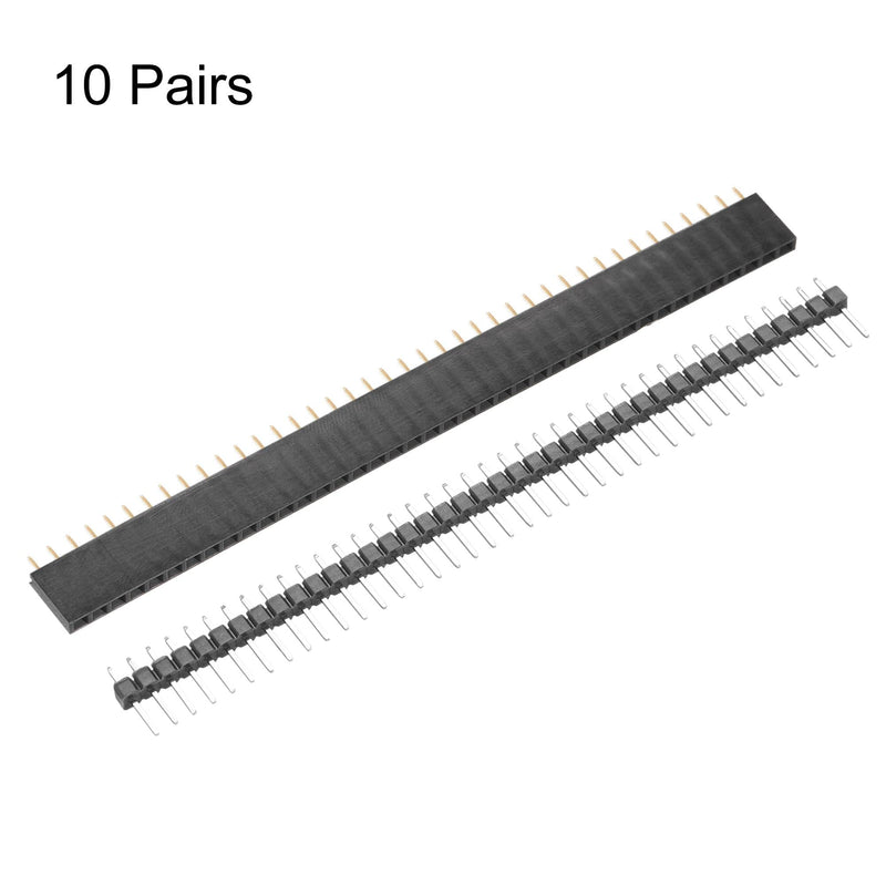 sourcing map 10 Pairs Male and Female Pin Header 40 Pin 2.54mm Straight Single Row Fragile Header Connector PCB Pin Header