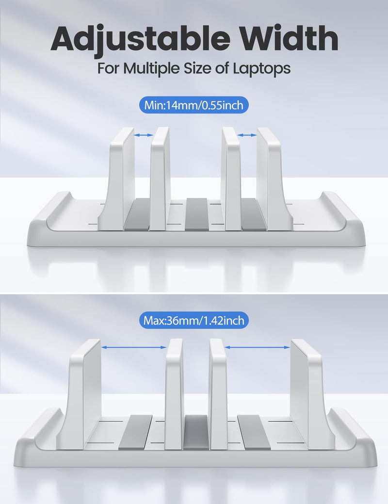Vaydeer 3-Slot Vertical Laptop Stand Made of Premium ABS Plastics 5 in 1 Design Space-Saving Adjustable Desk Organizer for All MacBook/Chromebook/Surface (White) White
