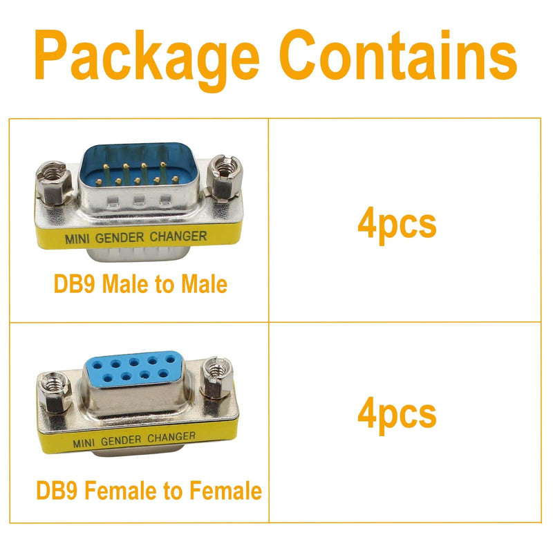 RS232 Serial Gender Changer 8-Pack 9 Pin DB9 Male to Male and Female to Female Adapter Coupler Connector for RS232 Serial Cable