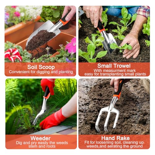 8 Piece Gardening Tools Set with Non Slip Ergonomic Handle + 67 Pcs Knitting Kits Crochet Set with Yarn