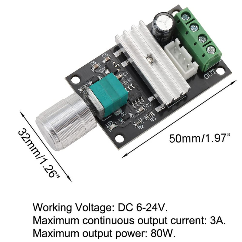 Greluma 1 Piece 6V 12V 24V 3A 80W DC Motor Speed Controller (PWM) Adjustable Reversible Motor Driver Switch DC Motor Speed Controller 1-1