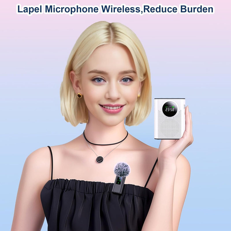 Newest Voice Amplifier Wireless Microphone, Classroom Microphone for Teachers, PA System with Wireless Microphone and Speakers for Yoga, Meetings, Speeches, and Tours, White