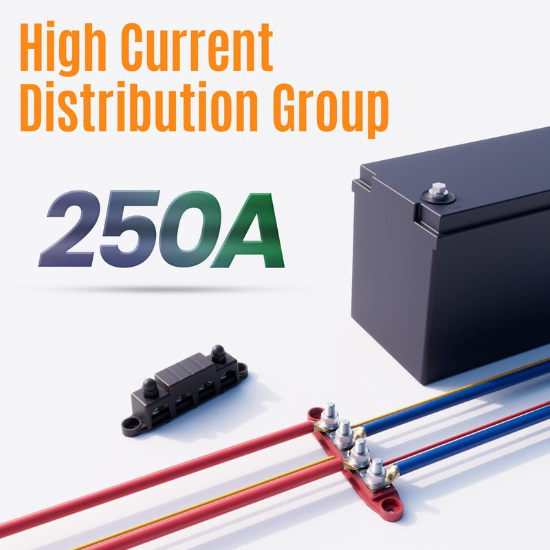 Power Distribution Block Bus Bar Marine 250A Bus Bar Terminal Block 12V Power Distribution Terminal Block with 4PCS 3/8” M10 Battery Lugs Post Automotive Marine Buss Battery Bus Bar(250A 4 x 3/8" M10) 250A 4 x 3/8" (M10)