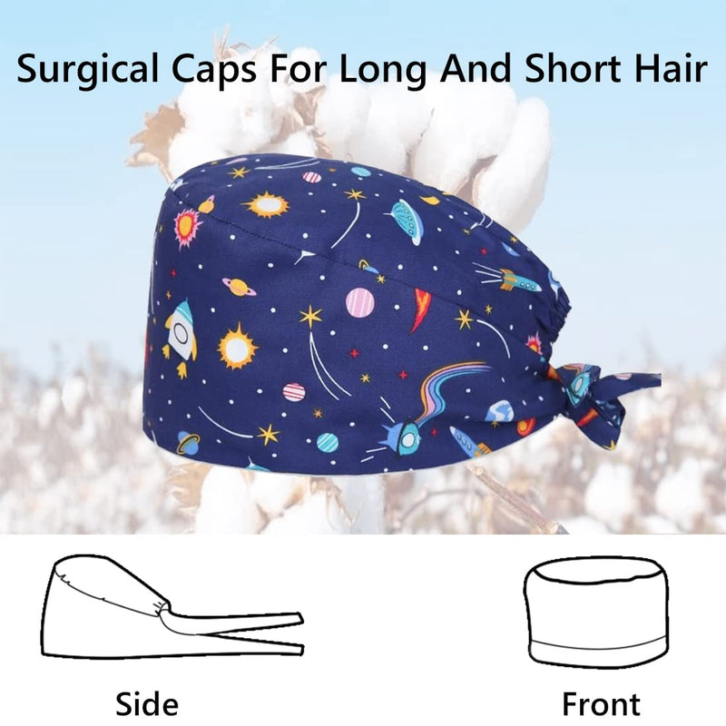 PlandleLee surgical caps fabric nurse, scrubbing cap, printed full turban hat, adjustable full hair cover, unisex doctor cap with sweatband