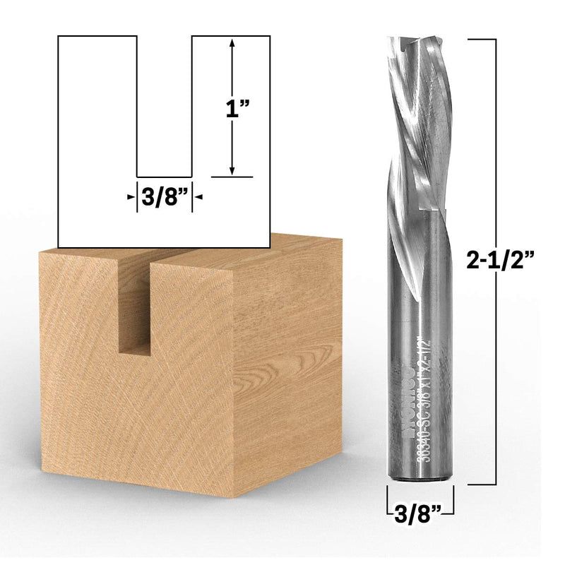 YONICO Downcut Router Bits Spiral 3 Flute Solid Carbide CNC Low Helix End Mill 3/8-Inch Dia. 3/8-Inch Shank 36340-SC 3/8" Diameter - 1" Cut Length