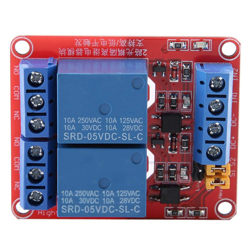 2 Channel Relay Module with Optocoupler, DC Relay Module Relay Relay Module Expansion Board High and Low Trigger with LED Warning Lamp for Special Sensor Shield (5V) 5V