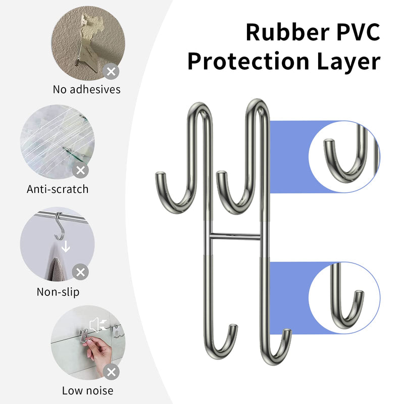 Over Shower Glass Door Hook, 2 Pack Silver 304 Stainless Steel Extended Shower Door Hooks, Bathroom Frameless Drilling-Free Hanger, Double Side Towel Hooks, for Bathing Suits, Robe, Loofah, Shaver 2PC