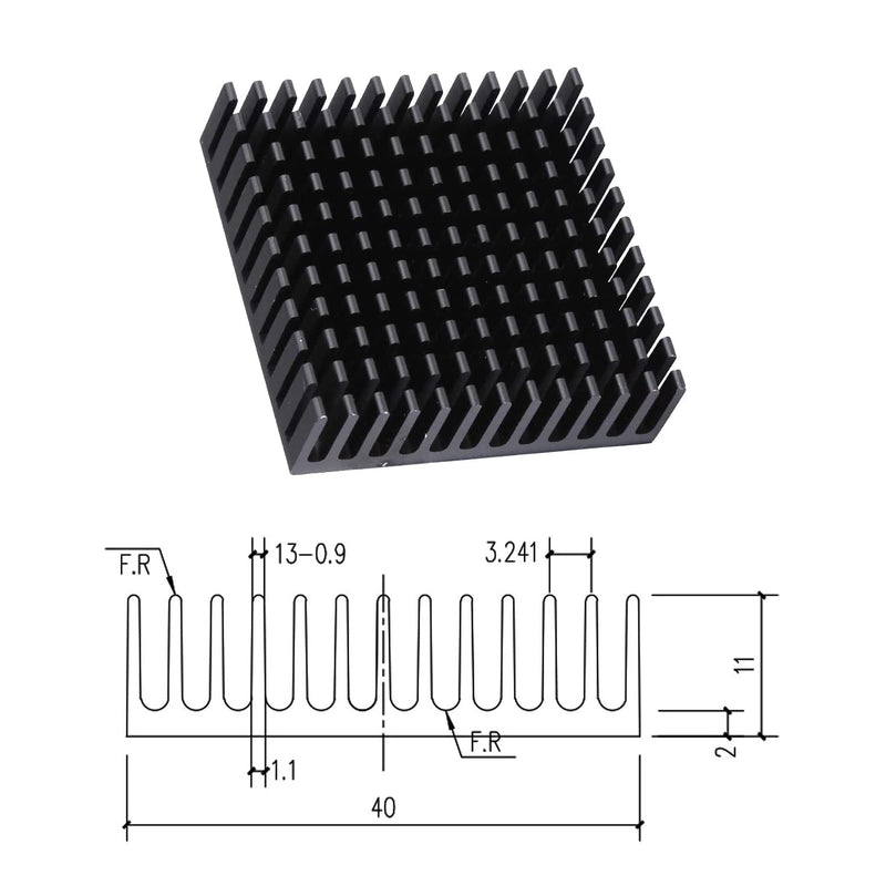 Heat Sink Aluminum Heatsink Self-Adhesive 40 x 40 x 11 mm Pack of 4 | Black aluminum heat sink with adhesive sticker, for computer hosts, 3D printers, routers, IC, LED and servers etc