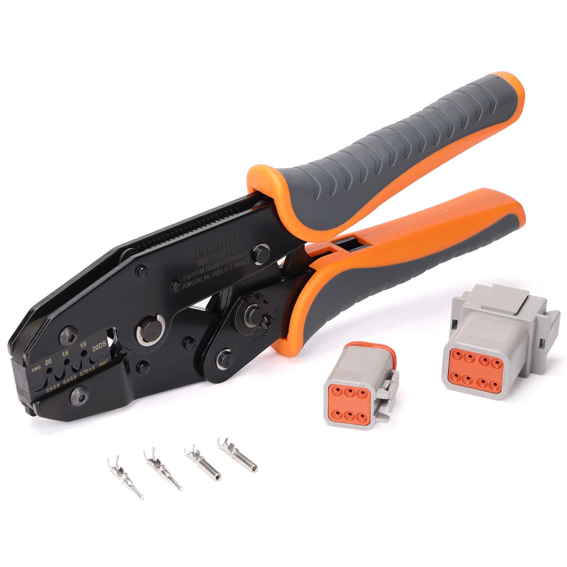iCrimp Ratchet Deutsch Crimp Tool for DT Connector, Deutsch Open barrel Terminal Wire Crimping Tool for AWG14,12 IWS-12DS DT Crimper AWG14,12