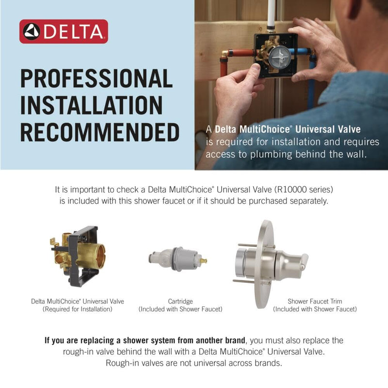 Delta Foundations 13 Series 2-Spray Shower Faucet Set, Brushed Nickel Shower Head and Handle Set, Valve Trim Kit, Stainless BT13210-SS (Valve Not Included) 3.5 Inch