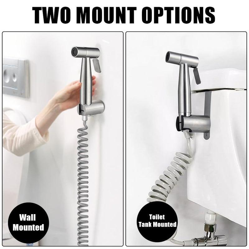 Handheld Bidet Sprayer for Toilet Kit,Adjustable Water Pressure,Stainless Steel Diaper Sprayer Set,Hand Held Head for Personal Hygiene and Pets Cleaning with Retractable Spring Hose and Holder