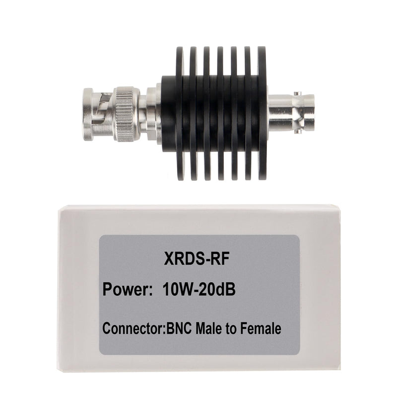 XRDS -RF BNC Male to BNC Female Coaxial RF Attenuator 10W 20dB, 50 Ohm Attenuator, 10W BNC Male to Female Connector, High-Power RF Coaxial Attenuator for Signal Reduction, Testing & Telecommunications