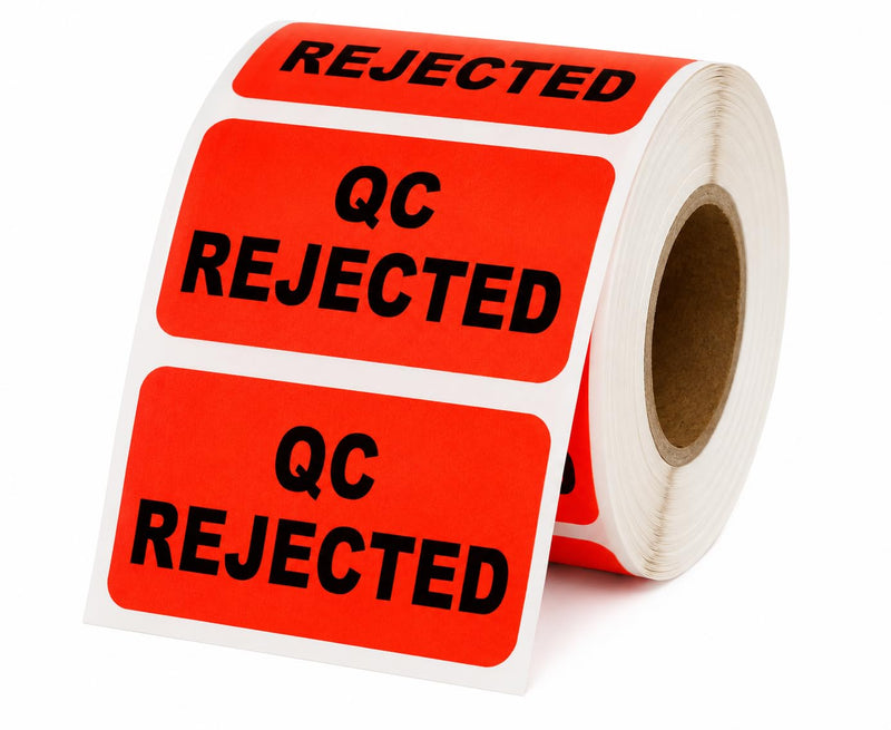 QC Rejected Inventory Labels – 2” x 1” Fluorescent Stickers, Permanent Adhesive, 500 Labels/Roll, 1” Core | LabelValue
