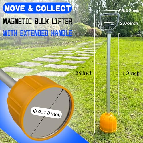 ULIBERMAGNET Magnetic Bulk Lifter, 29inch Long Reach Magnetic Pickup Tool with Quick Release, Yard Pull Magnet Sweeper, Metal Manual Magnetic Swarf Tool with Extended Handle for Nails, Screws, Nut 29inch Long Reach Yard Magnetic Sweeper