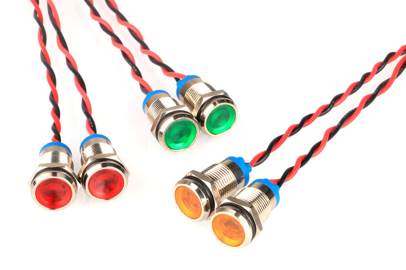 GUUZI 6pcs 12V-24V 10mm LED Panel Pilot Dash Warning Light Indicator Light Lamp Pilot Dash Light Bulbs Directional (Red/Yellow/Green) 12-24V Red/Yellow/Green