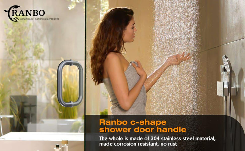 Ranbo Electroplating Grey 8" （CTC） Tubular Back-to-Back Shower Door Handle，Heavy-Duty 1.0mm Thick 304 Stainless Steel, for 1/4"- 1/2" Thick Glass and 1-3/8" - 2-1/6" Thick Wooden or Metal Doors 8 Inch