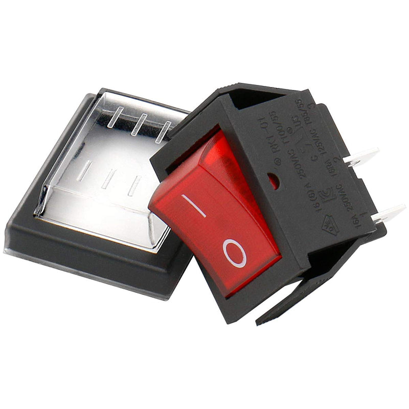 Heschen Rocker Switch ON-OFF DPST 4 Terminals Red Light 16A 250VAC with Waterproof Cover 1