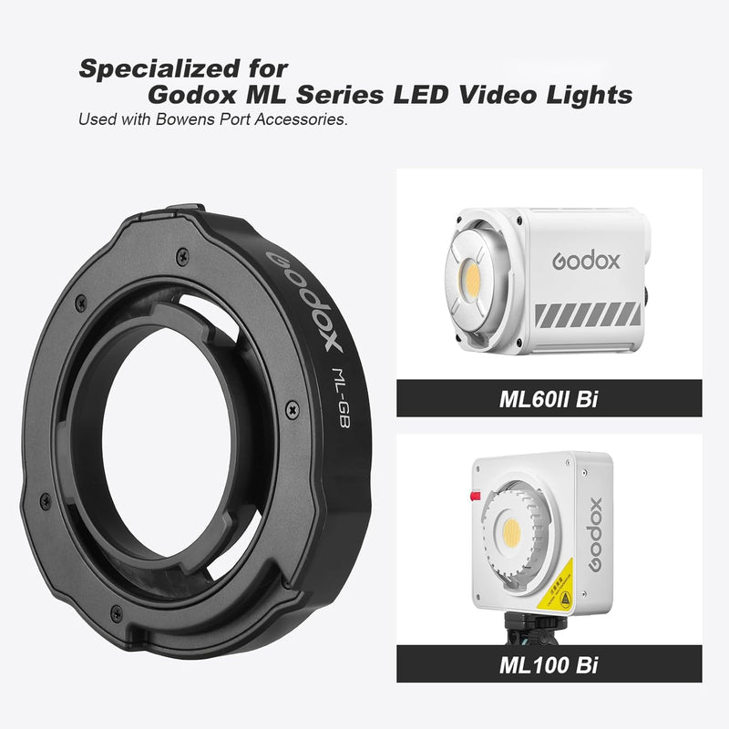 Godox ML-GB Bowens Mount Adapter for Godox AD300Pro AD400Pro Flash Godox ML100Bi ML60IIBi ML30 ML60 Video Lights which Adopt Godox-Mount Light
