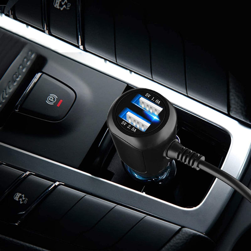Dash Cam Charger Mini USB, Best Dual USB Charger, Compatible with Garmin,APEMAN, Rexing, Byakov, AKASO, Crosstour, Trekpow, Pruveeo, OldShark, Garmin and Most Other Dash Cam. (11.5FT)