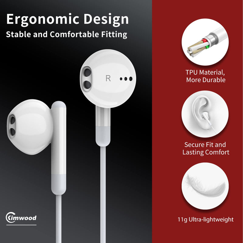 Wired Earbuds with Microphone, Wired Earphones in Ear Headphones HiFi Stereo, Powerful Bass and Crystal Clear Audio, Compatible with iPhone, iPad, Android, Computer Most with 3.5mm Jack White regular