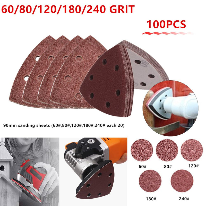 Pack of 101 delta sander sandpaper triangle sanders, Velcro sanding pads multi sander, sanding set sandpaper for Bosch Fein Oscillating Multi Tool Cutting Cutter Pad