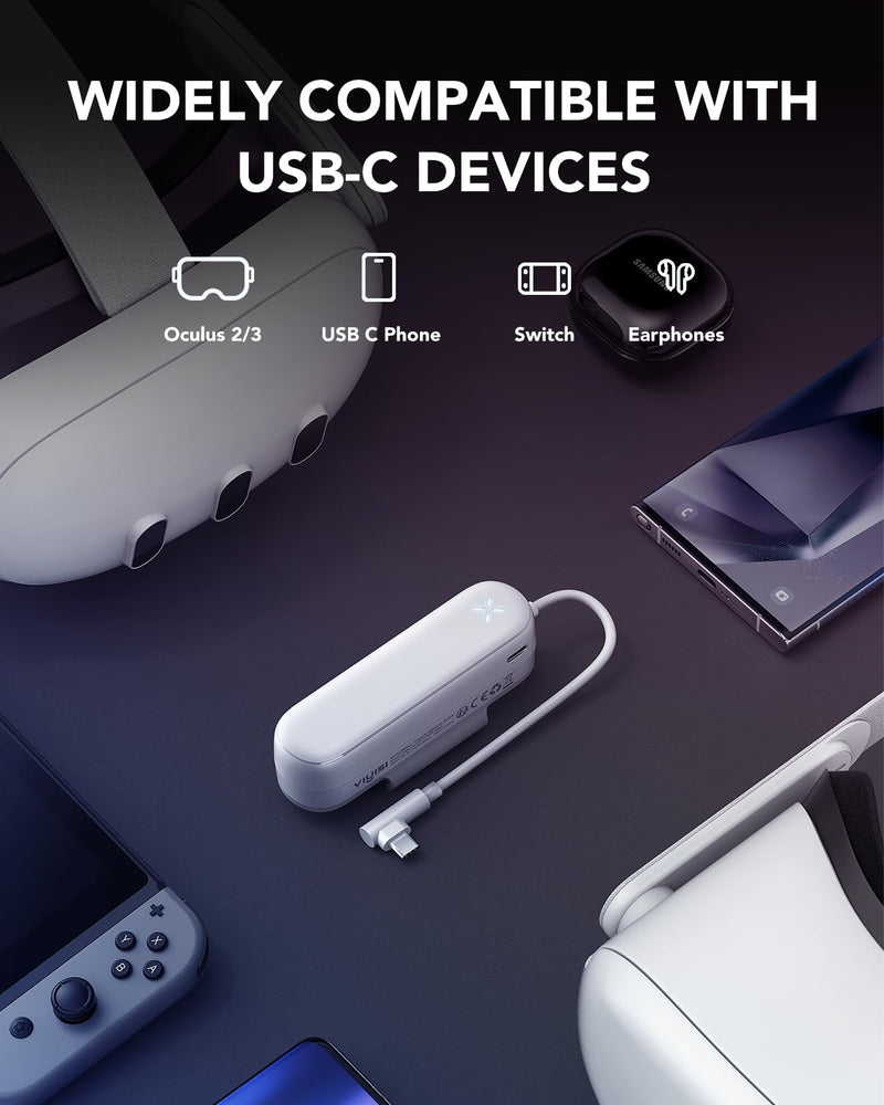 VIYISI Battery Pack for Meta Quest 3/3S and Oculus Quest 2, 5000mAh Extended Battery for Extra 2-4H Playtime, Lightweight VR Charger Accessories Compatible with Oculus Original Strap and Elite Strap