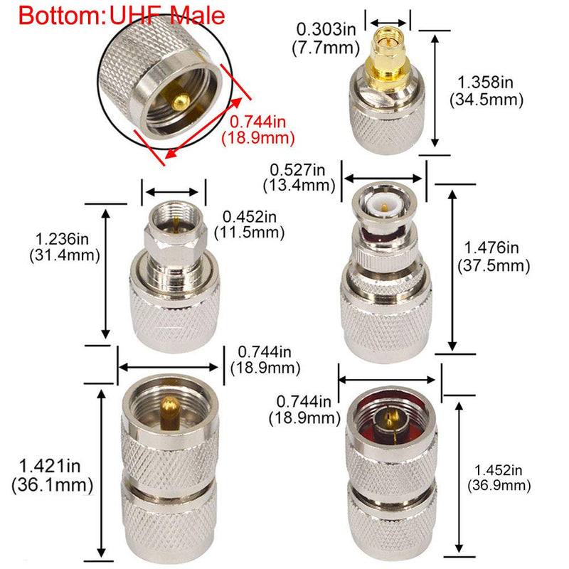 Boobrie 20PCS RF Coaxial Connector Kit UHF Adapter Set UHF Connector Kit SO239 PL259 UHF to SMA/UHF to BNC/UHF to N/UHF to F Adapter Female to Female Coaxial Connector Male to Female Coax Adapters