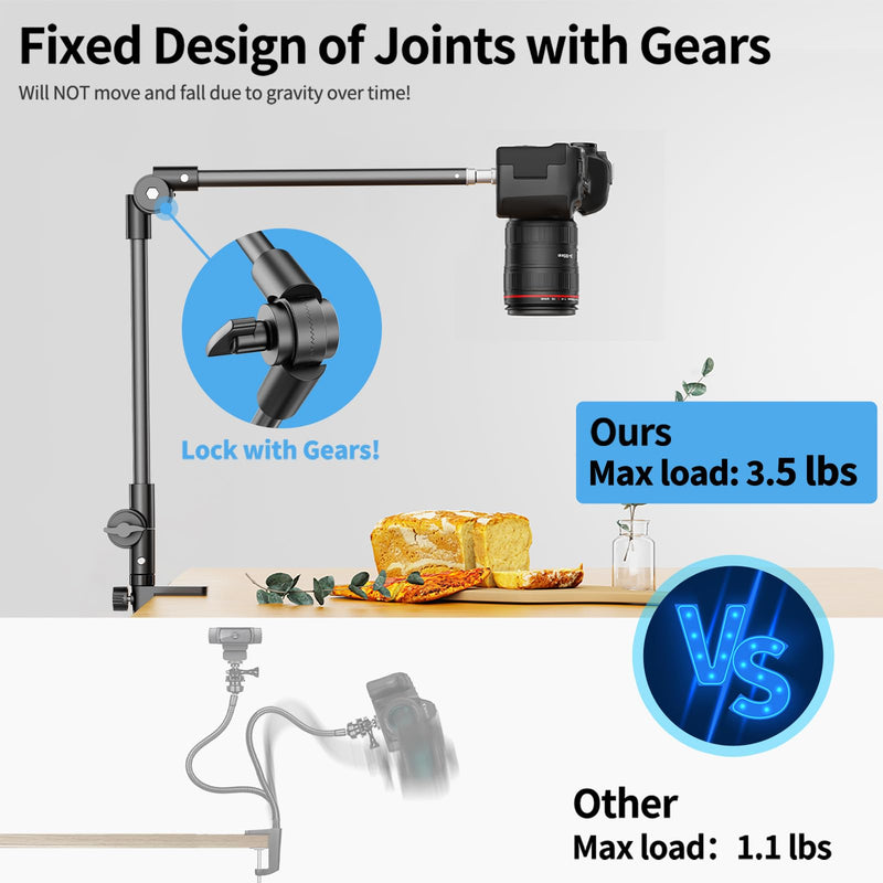 KDD Tablet Stand Holder, Adjustment iPad Phone Mount, 27in Long Arm Webcam Stand Projector Camera Mount for Desk, Fit for 4.7"-12.9" Devices, iPad Pro 12.9 Air Mini, Galaxy Tabs, Switch, iPhone Fit for 4.7"-13" Devices